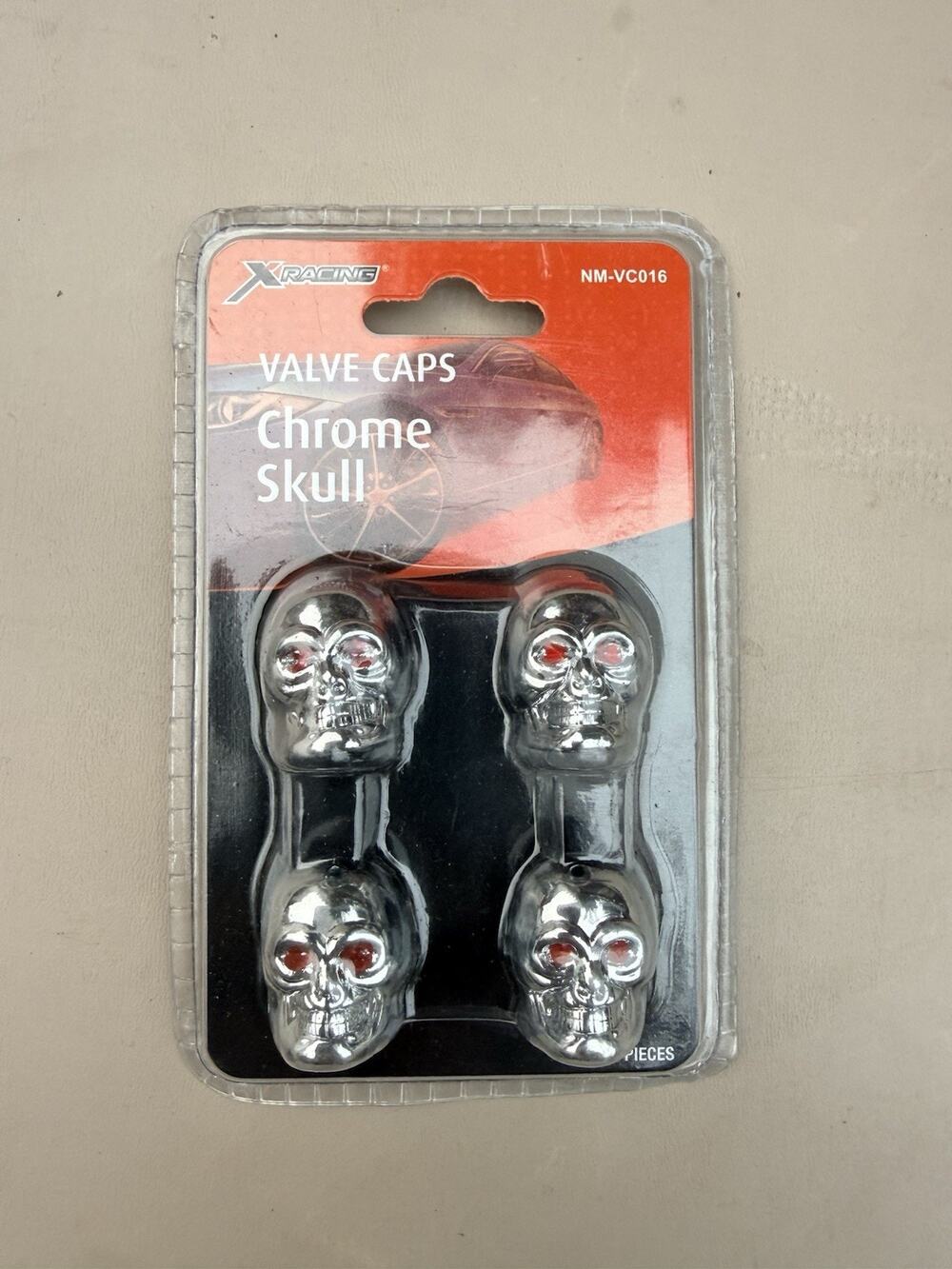 Chrome Skull Car Tire Valve Stem Caps (Set of 4) Low Rider Relic Hot Rod Vintage